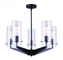 Canarm ICH759A05BK - JONI, MBK Color, 5 Lt Rod Chandelier, Clear Glass, 100W Type A, 24" W x 17.5 - 53.5" H